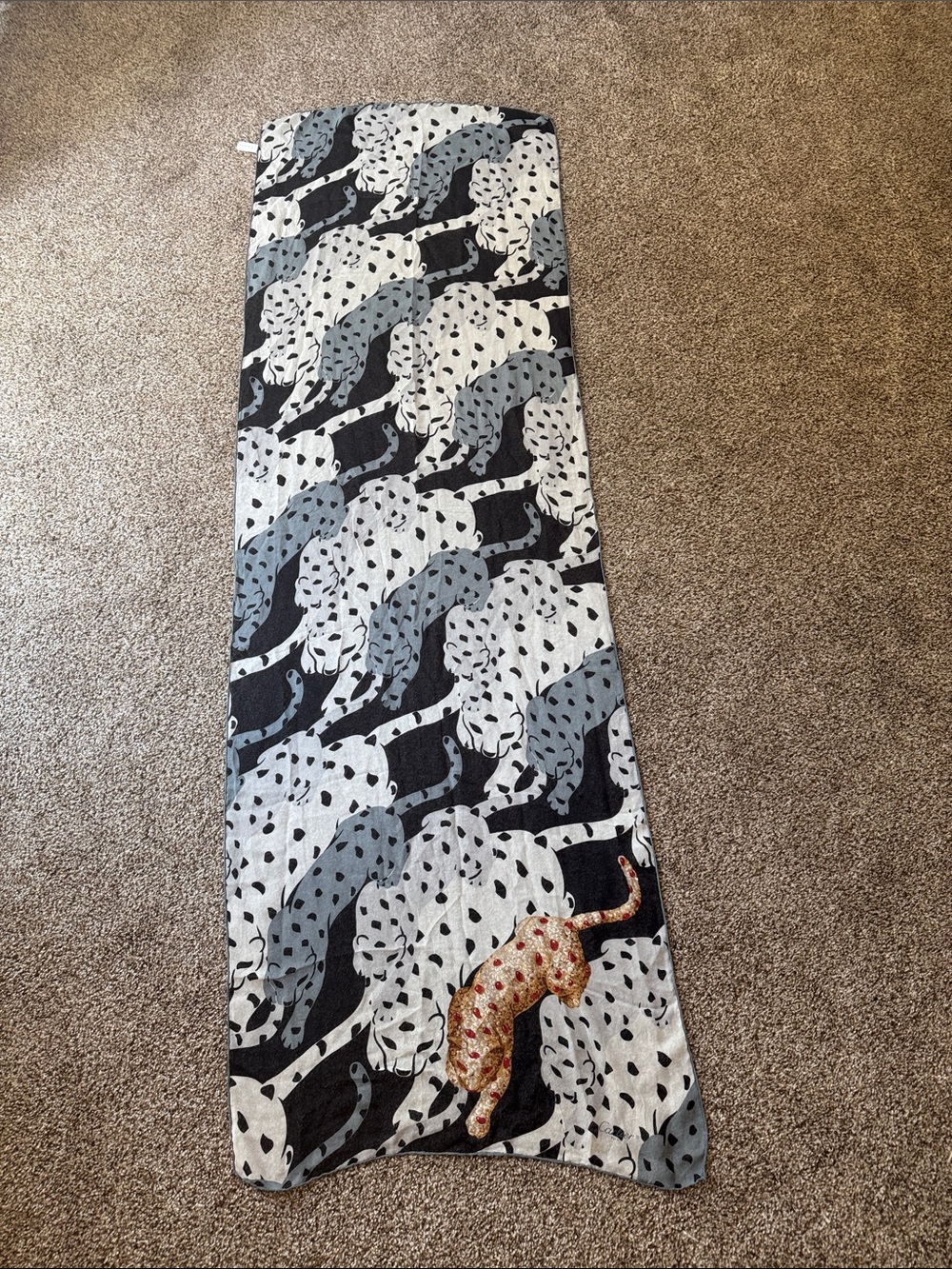 Cartier Leopard Print Lightweight Silk Scarf in Black, Gray & White